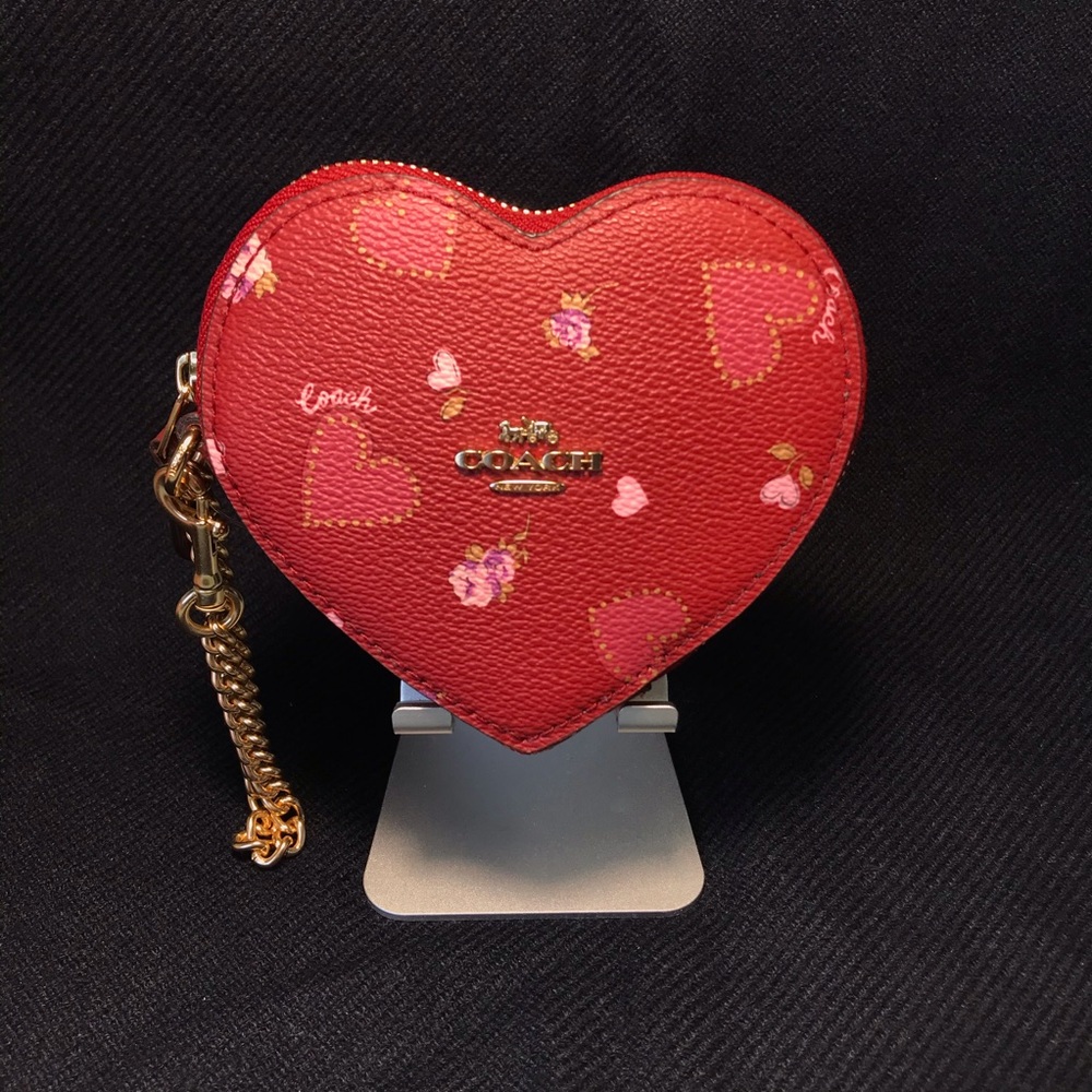 COACH Heart Coin Case With Prairie Heart Print